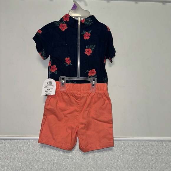 NWT NEW Baby Boy Wonder Nation Outfit 12M Navy Coral Hawaiian 2 piece Button - Picture 8 of 10